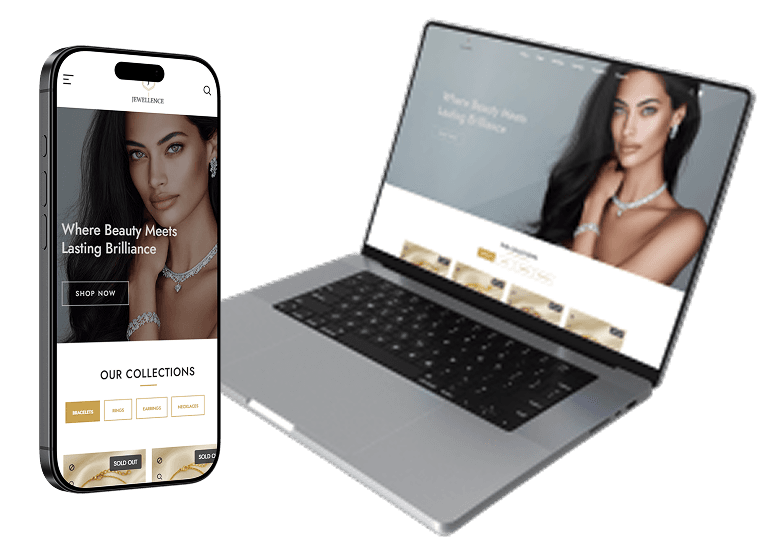Website previews shown on a phone and laptop