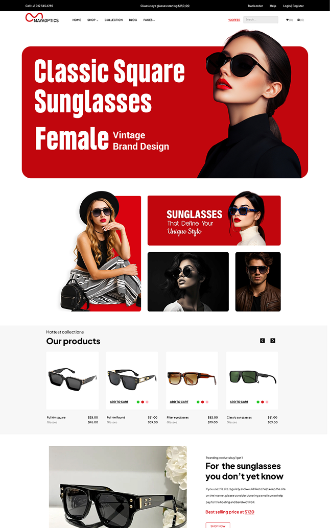 Mayaoptics ecommerce website